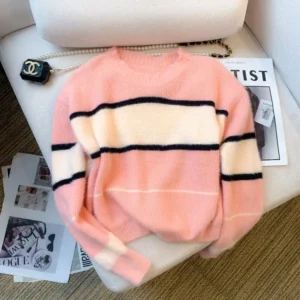 Sueter Mujer Knitted Pullovers Women Autumn Winter Clothing Pull Femme Fashion Striped O-neck Casual Knitwear Y2k Sweater Tops